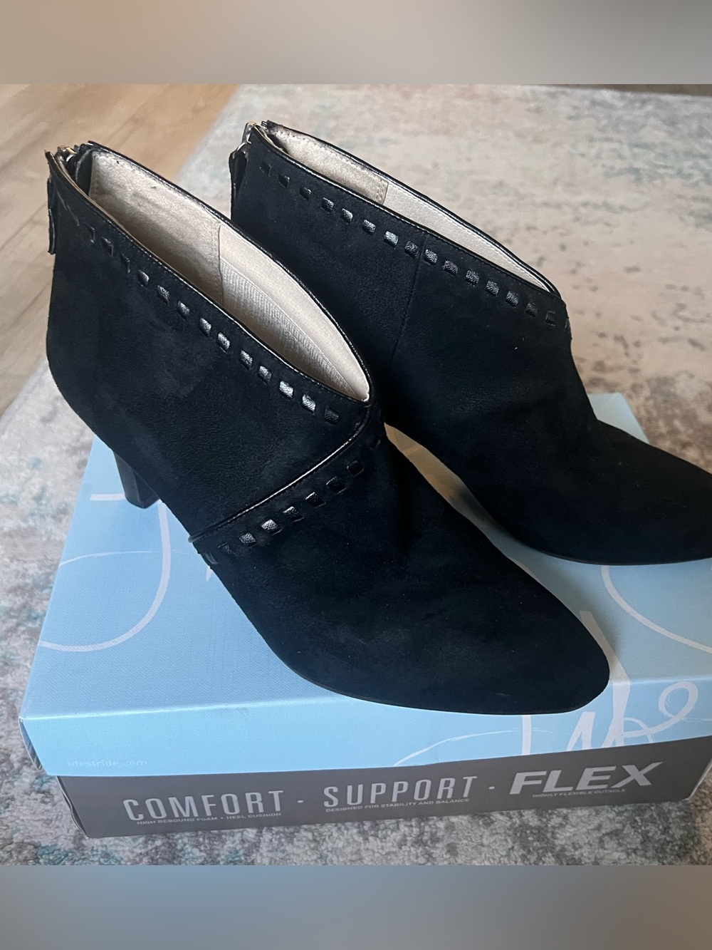 Giada Black Suede Booties - Sz 10 | 
3” heel